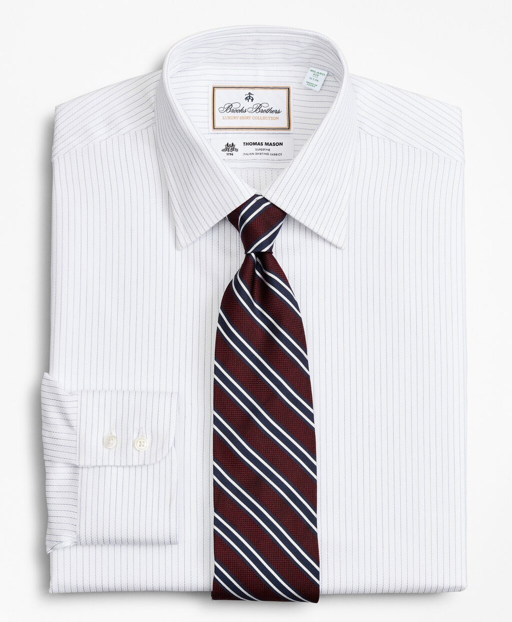 Brooks Brothers Men Luxury Collection Milano Slim-Fit Dress Shirt, Franklin Spread Collar Fine Stripe