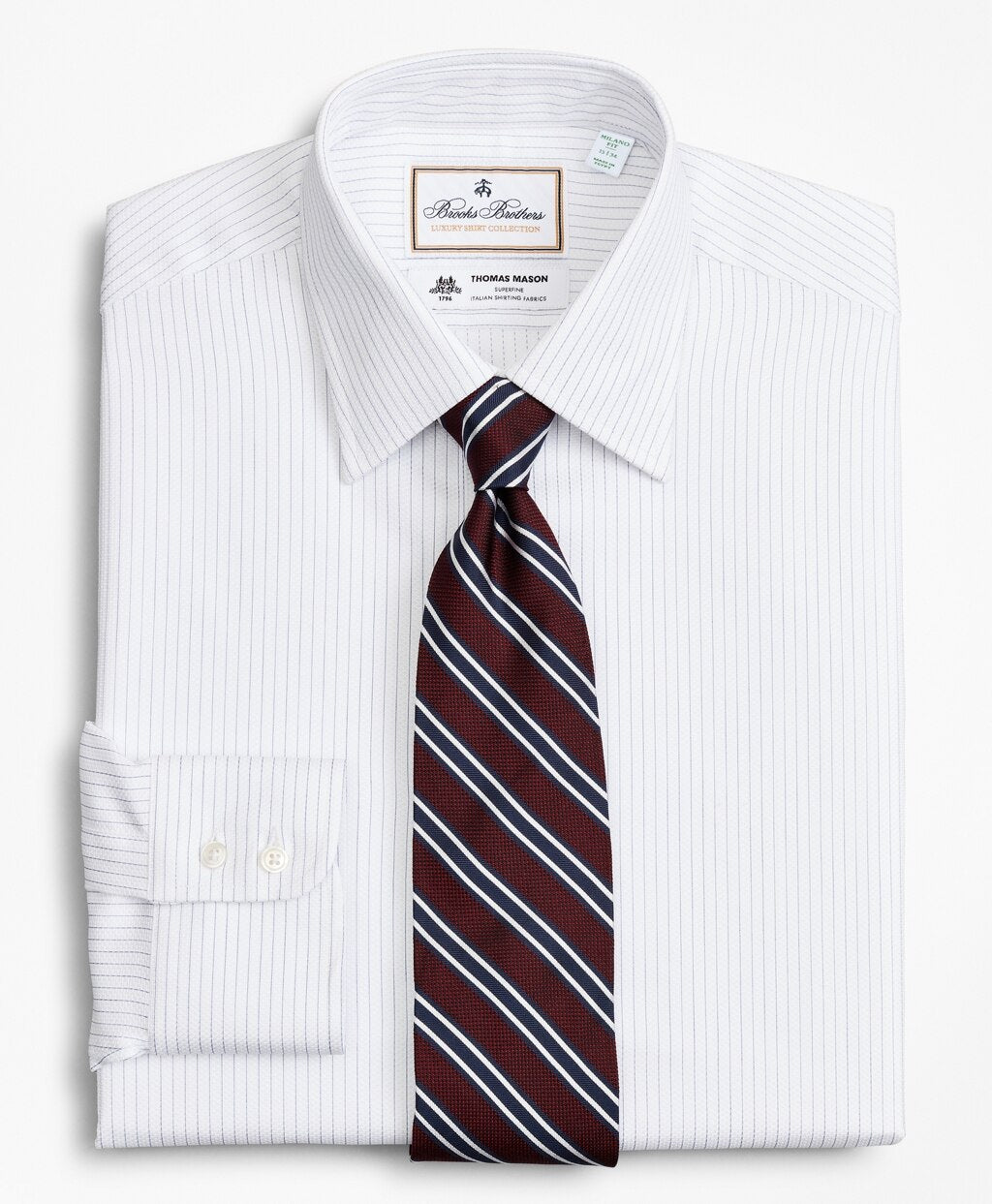 Brooks Brothers Men Luxury Collection Milano Slim-Fit Dress Shirt, Franklin Spread Collar Fine Stripe