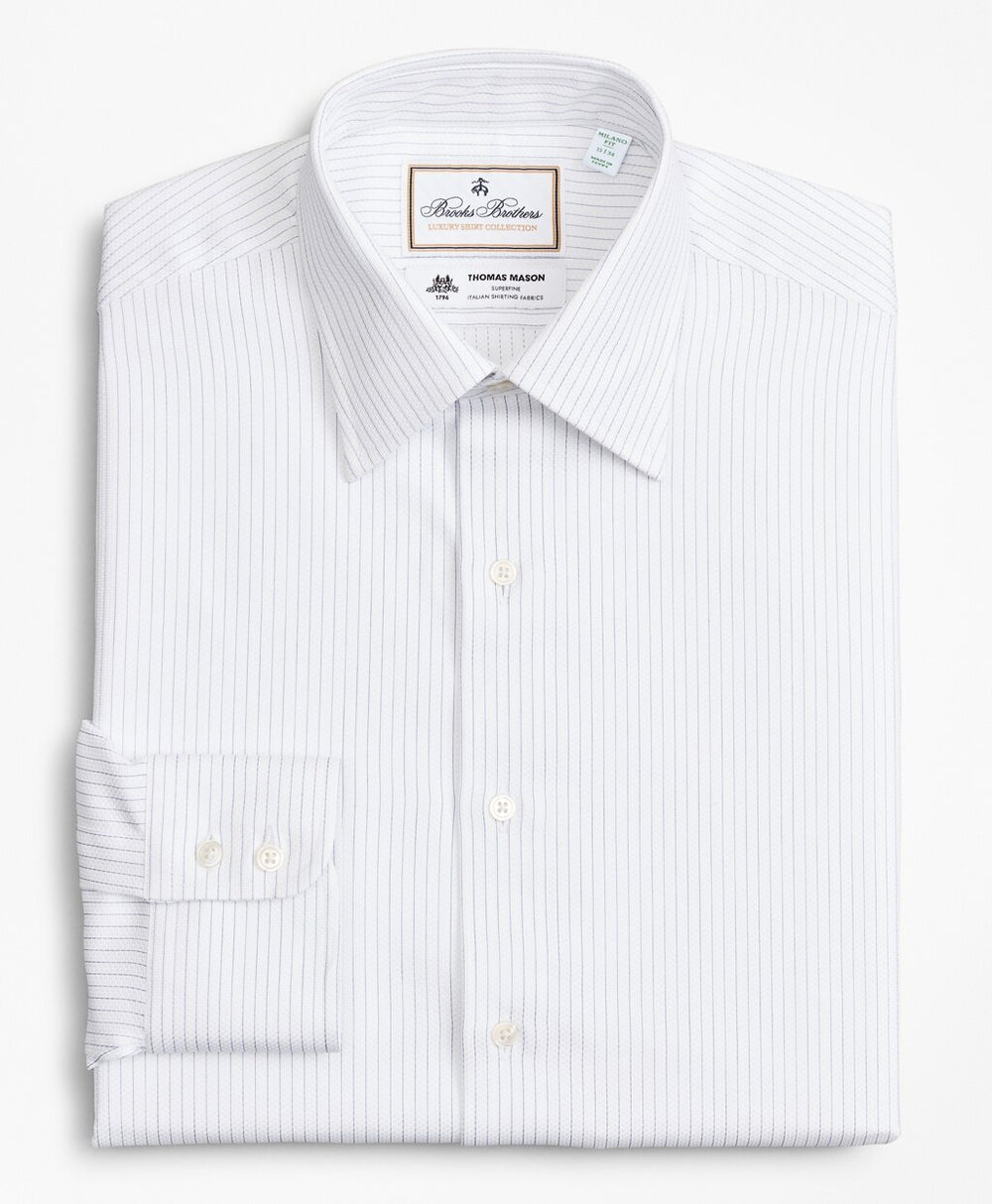 Brooks Brothers Men Luxury Collection Milano Slim-Fit Dress Shirt, Franklin Spread Collar Fine Stripe