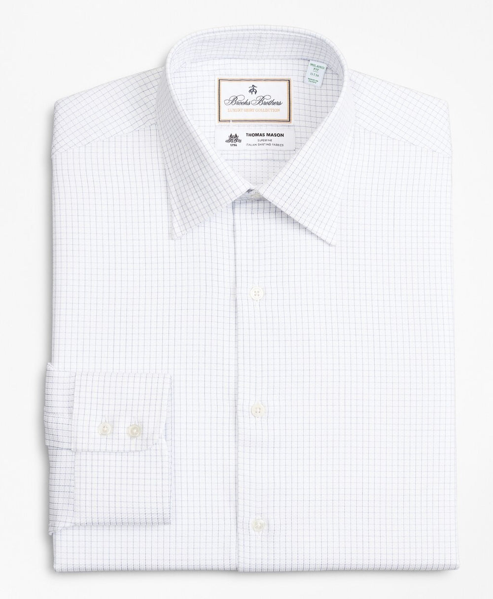 Brooks Brothers Men Luxury Collection Milano Slim-Fit Dress Shirt, Franklin Spread Collar Fine Windowpane