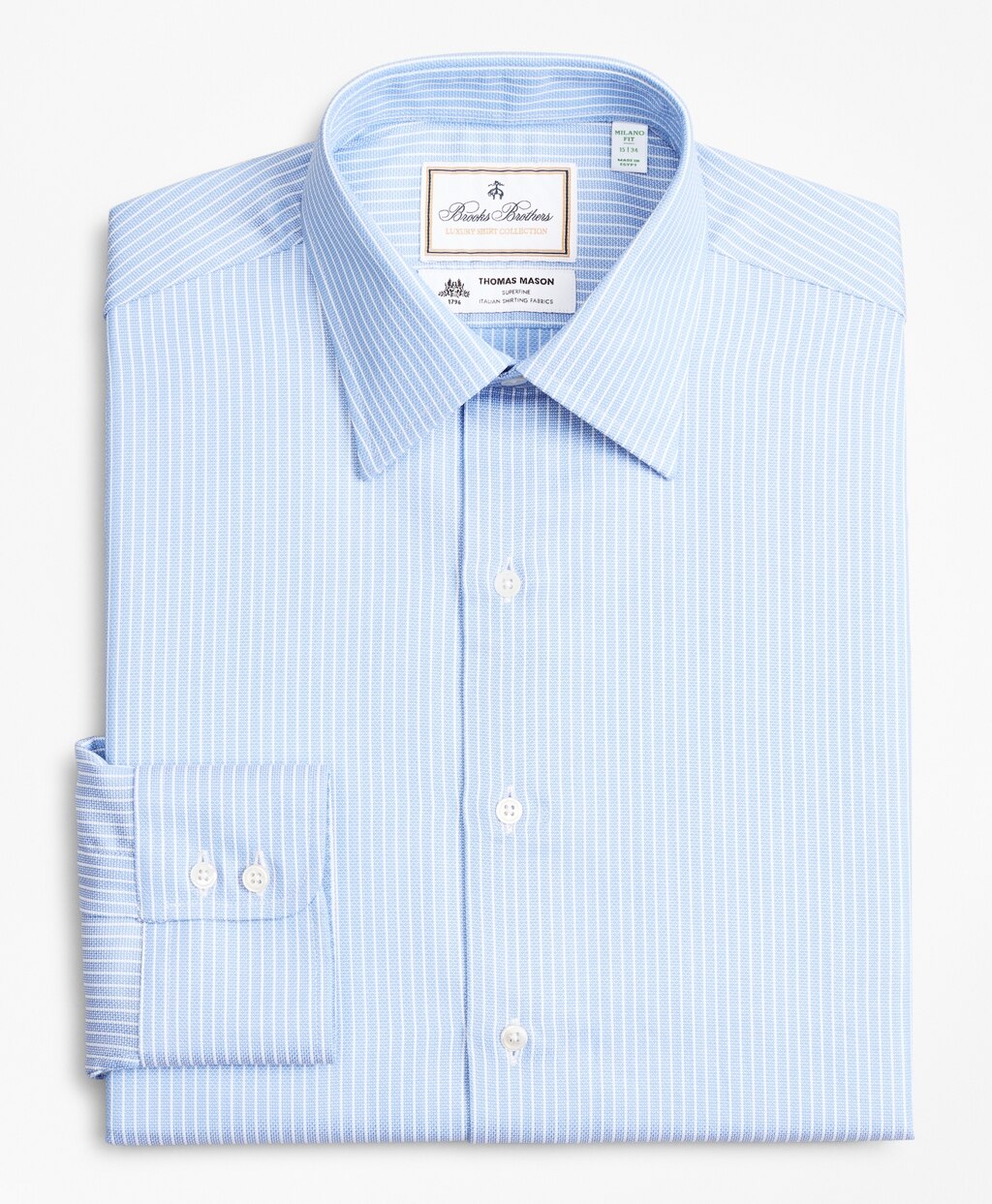Brooks Brothers Men Luxury Collection Milano Slim-Fit Dress Shirt, Franklin Spread Collar Ground Stripe