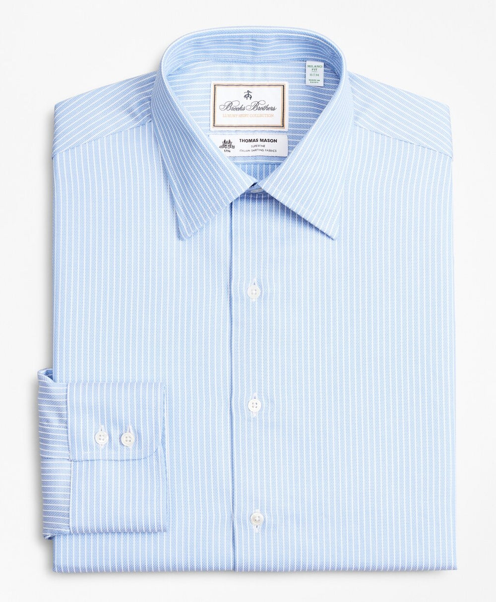 Brooks Brothers Men Luxury Collection Milano Slim-Fit Dress Shirt, Franklin Spread Collar Ground Stripe
