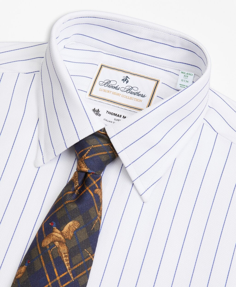 Brooks Brothers Men Luxury Collection Milano Slim-Fit Dress Shirt, Franklin Spread Collar Pinstripe