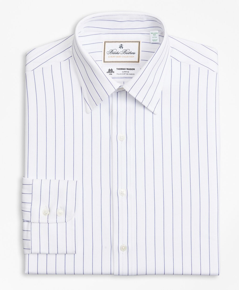 Brooks Brothers Men Luxury Collection Milano Slim-Fit Dress Shirt, Franklin Spread Collar Pinstripe