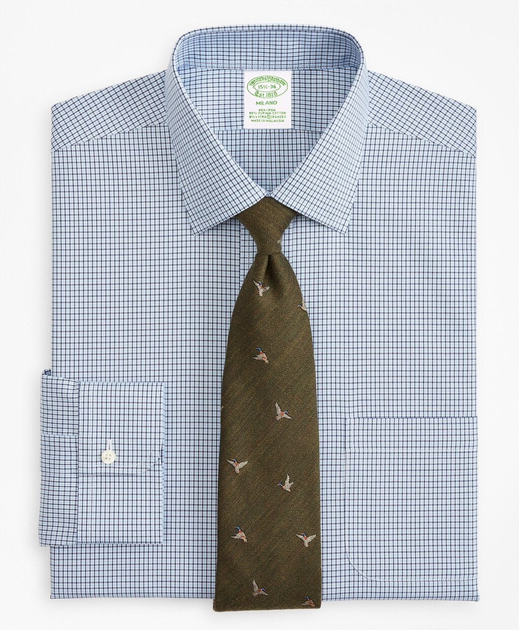 Brooks Brothers Men Stretch Milano Slim-Fit Dress Shirt, Non-Iron Check