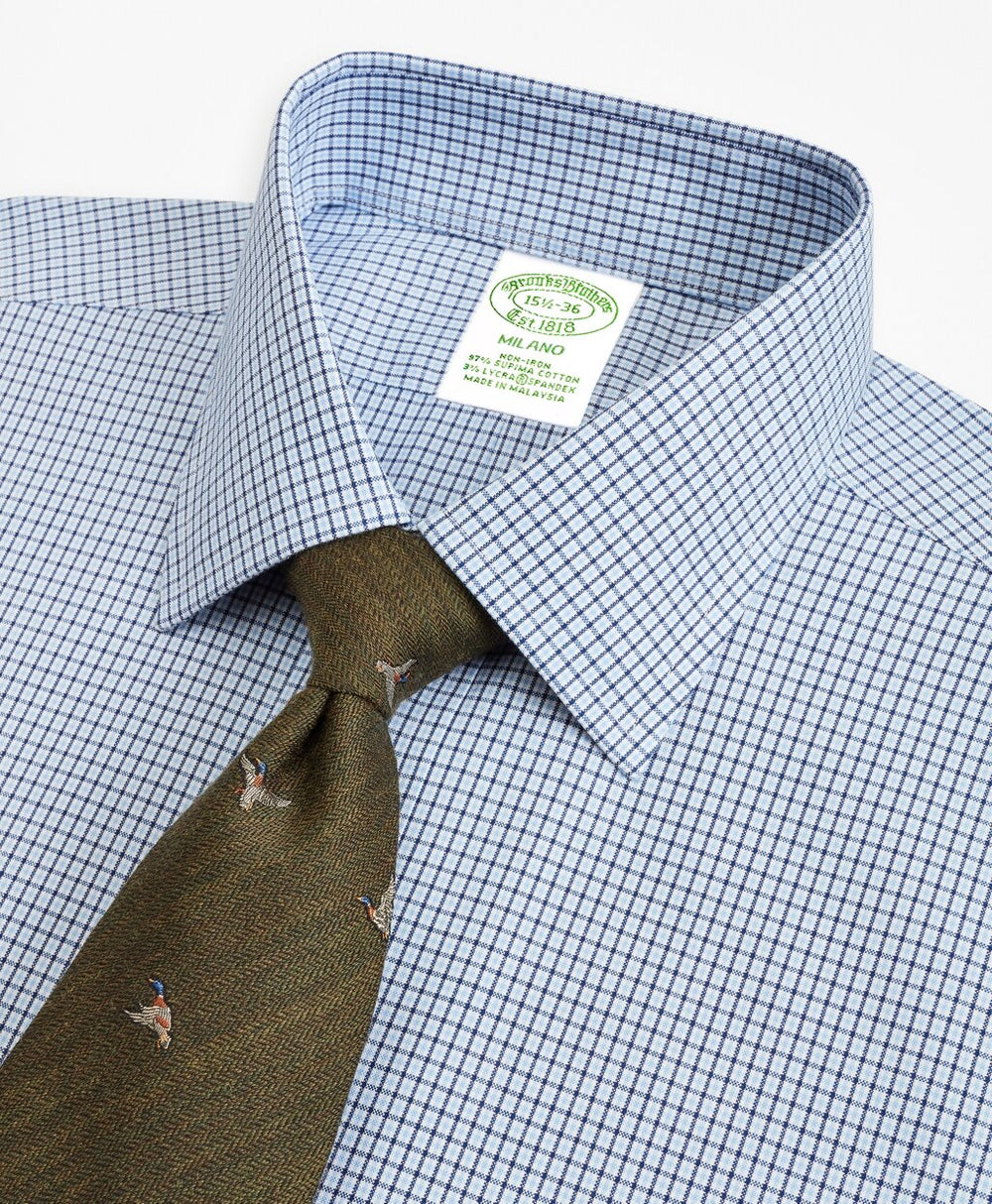 Brooks Brothers Men Stretch Milano Slim-Fit Dress Shirt, Non-Iron Check