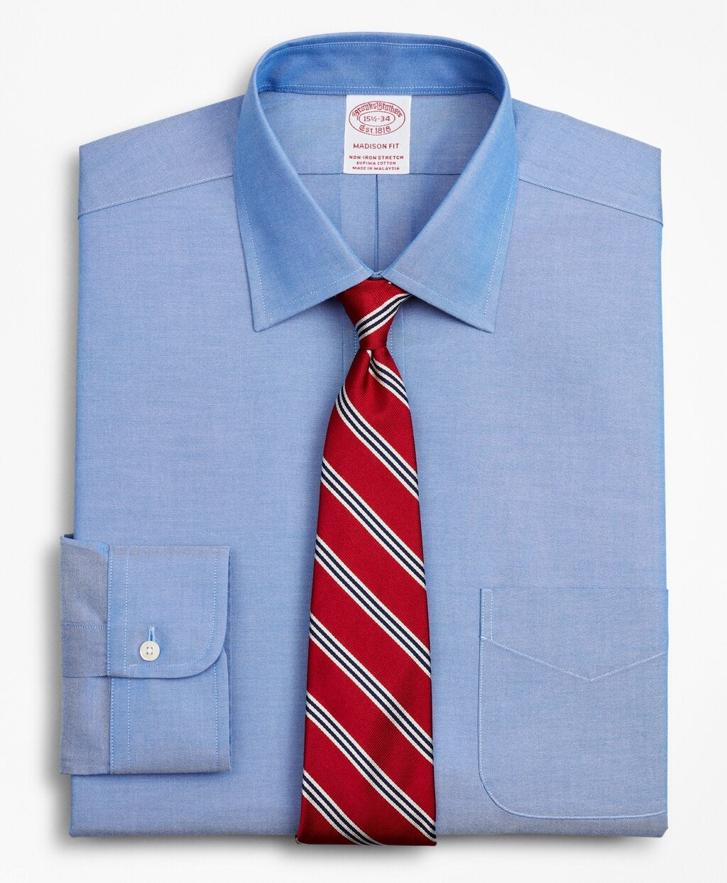 Brooks Brothers Men Stretch Madison Classic-Fit Dress Shirt, Non-Iron Pinpoint Ainsley Collar