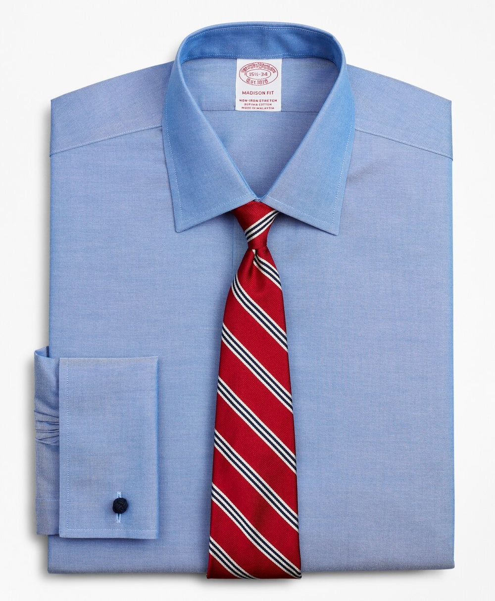 Brooks Brothers Men Stretch Madison Classic-Fit Dress Shirt, Non-Iron Pinpoint Ainsley Collar French Cuff