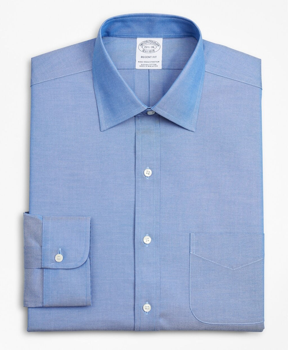 Brooks Brothers Men Stretch Regent Fitted Dress Shirt, Non-Iron Pinpoint Ainsley Collar