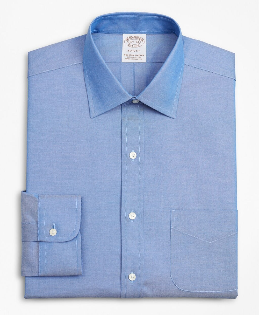 Brooks Brothers Men Stretch Soho Extra-Slim-Fit Dress Shirt, Non-Iron Pinpoint Ainsley Collar