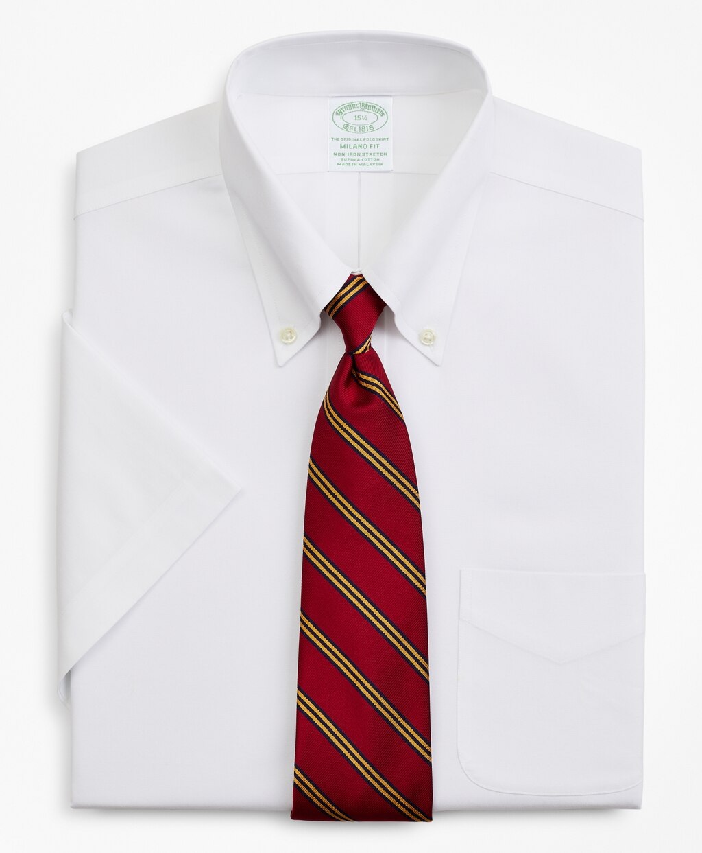 Brooks Brothers Men Stretch Milano Slim-Fit Dress Shirt, Non-Iron Pinpoint Short-Sleeve