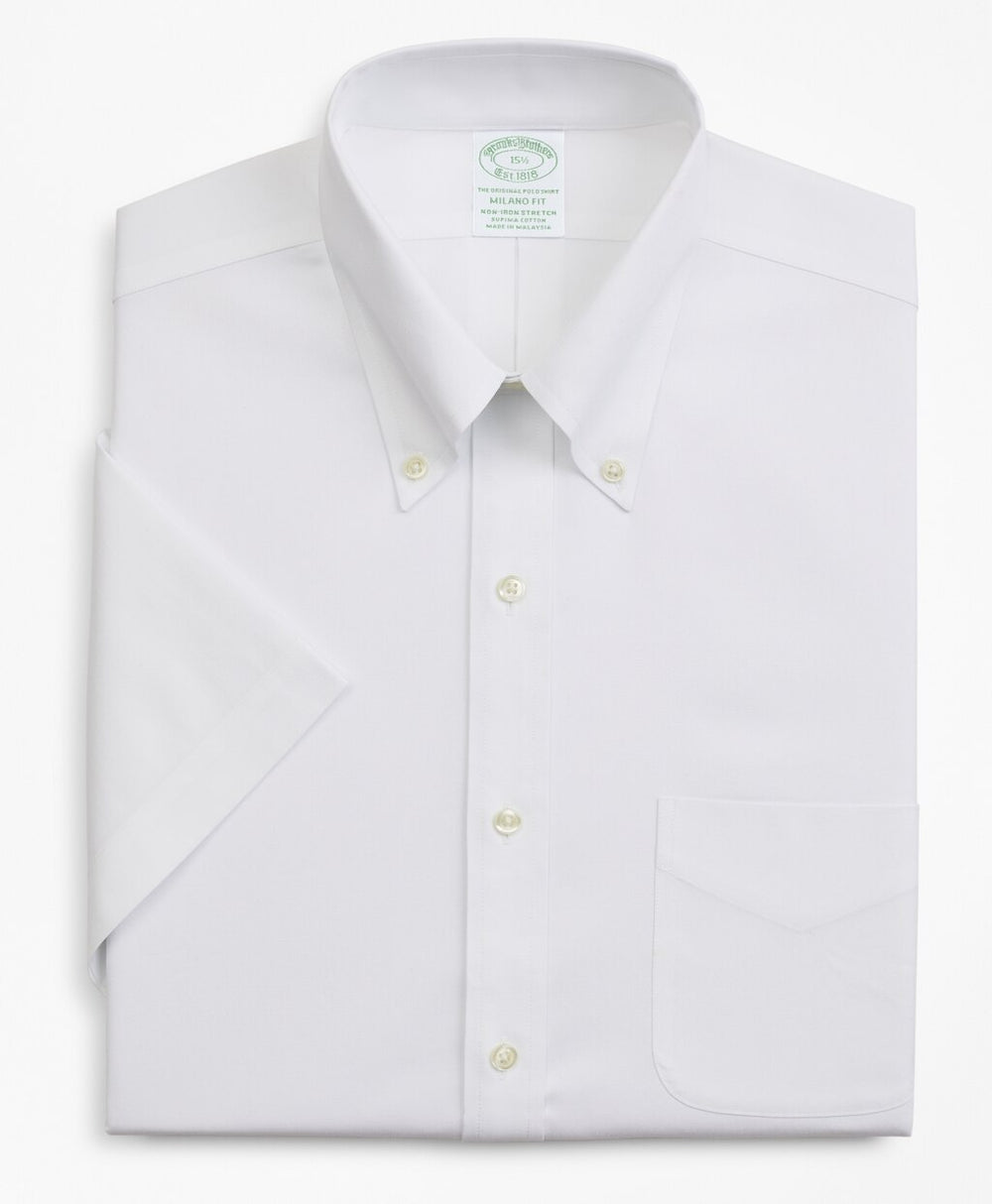 Brooks Brothers Men Stretch Milano Slim-Fit Dress Shirt, Non-Iron Pinpoint Short-Sleeve