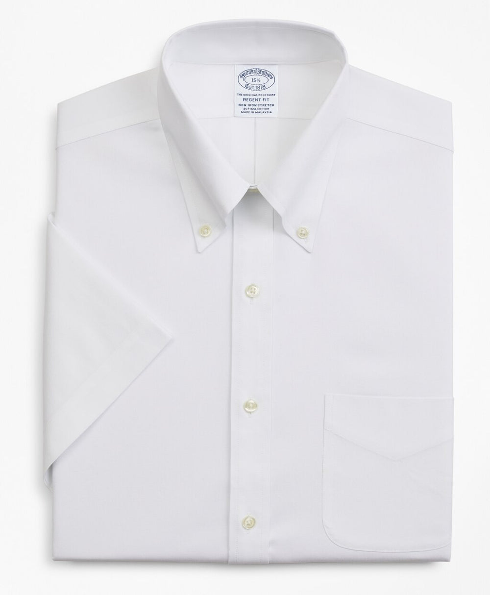Brooks Brothers Men Stretch Regent Fitted Dress Shirt, Non-Iron Pinpoint Short-Sleeve
