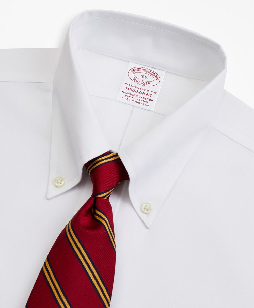 Brooks Brothers Men Stretch Madison Classic-Fit Dress Shirt, Non-Iron Pinpoint Short-Sleeve