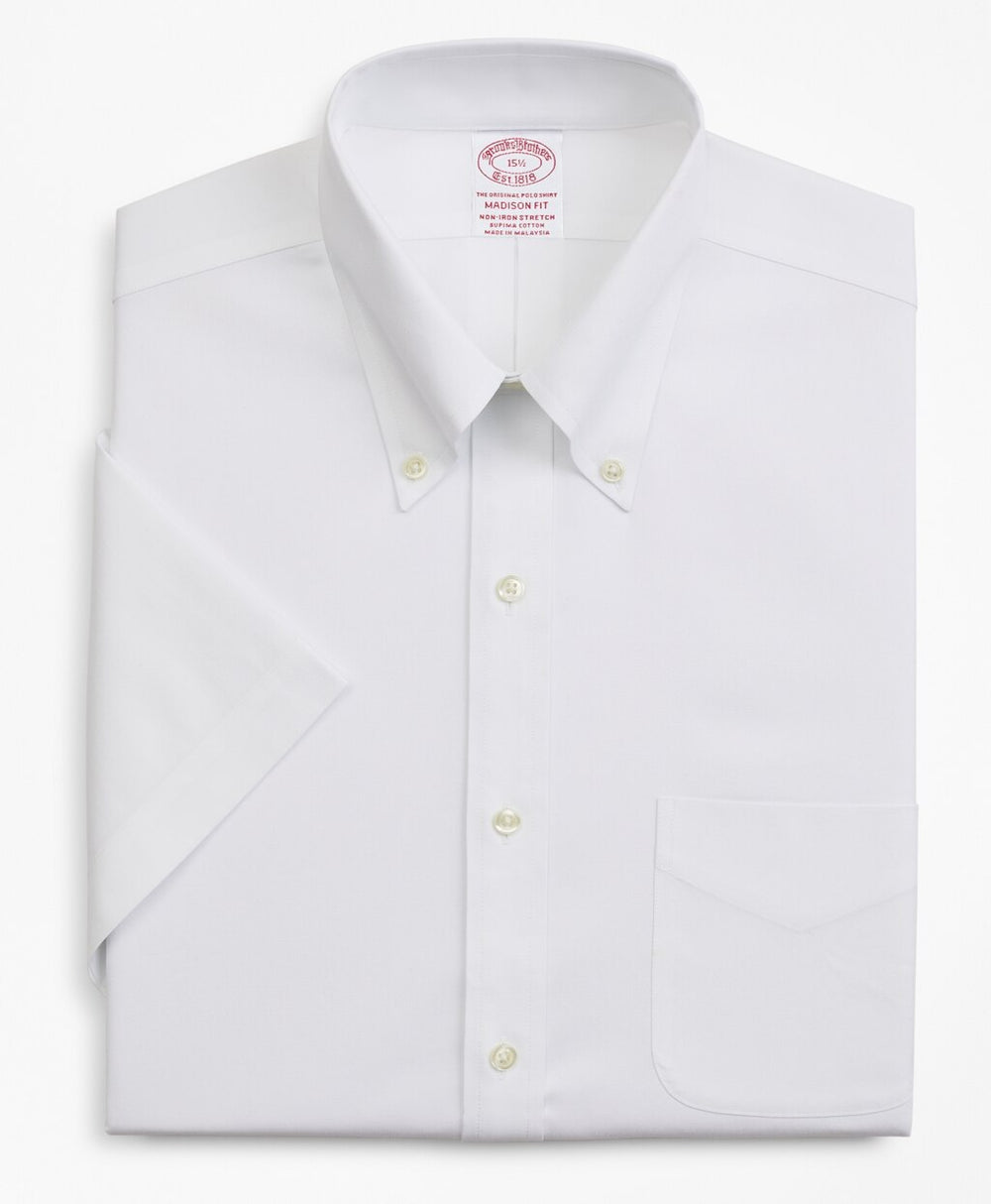 Brooks Brothers Men Stretch Madison Classic-Fit Dress Shirt, Non-Iron Pinpoint Short-Sleeve