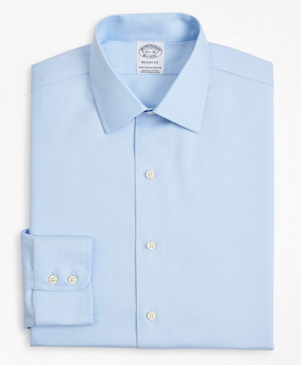 Brooks Brothers Men Stretch Regent Fitted Dress Shirt, Non-Iron Twill Ainsley Collar