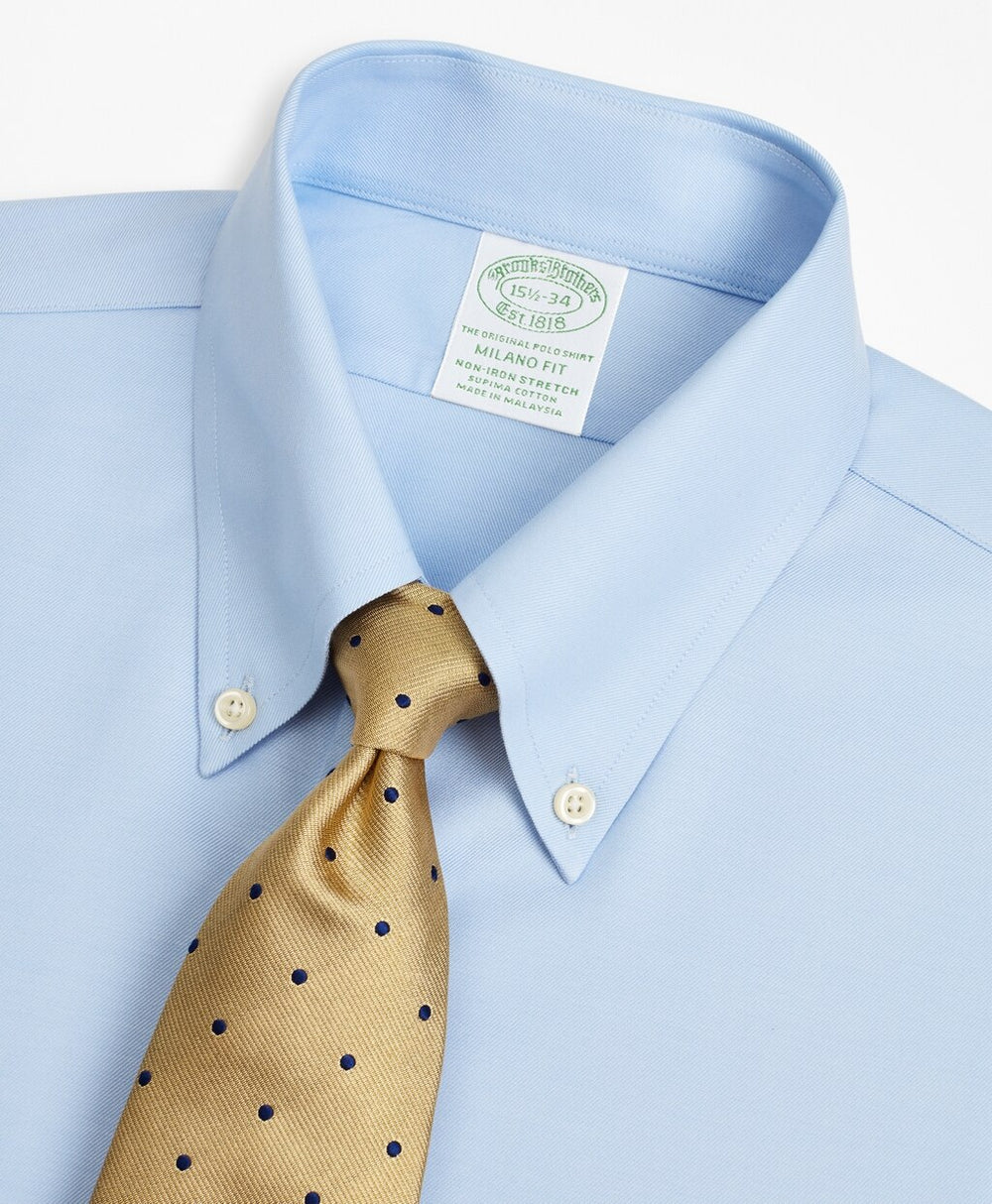 Brooks Brothers Men Stretch Milano Slim-Fit Dress Shirt, Non-Iron Twill Button-Down Collar