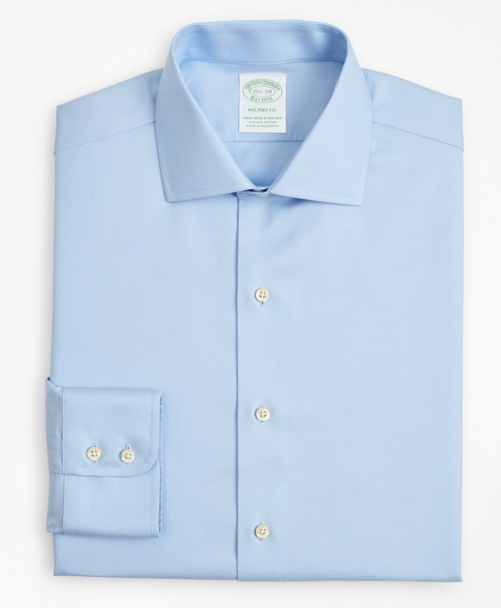 Brooks Brothers Men Stretch Milano Slim-Fit Dress Shirt, Non-Iron Twill English Collar