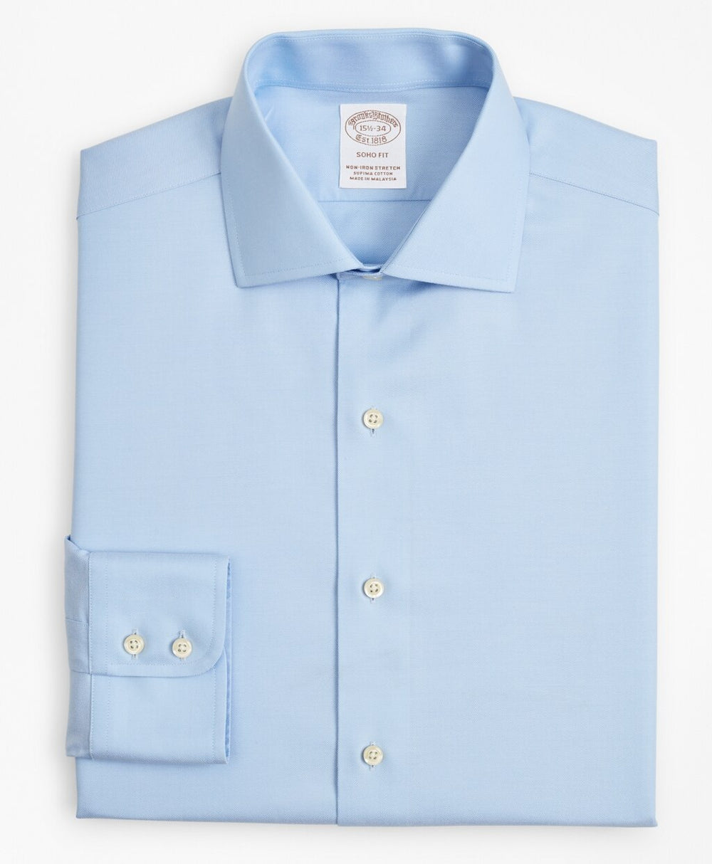 Brooks Brothers Men Stretch Soho Extra-Slim-Fit Dress Shirt, Non-Iron Twill English Collar