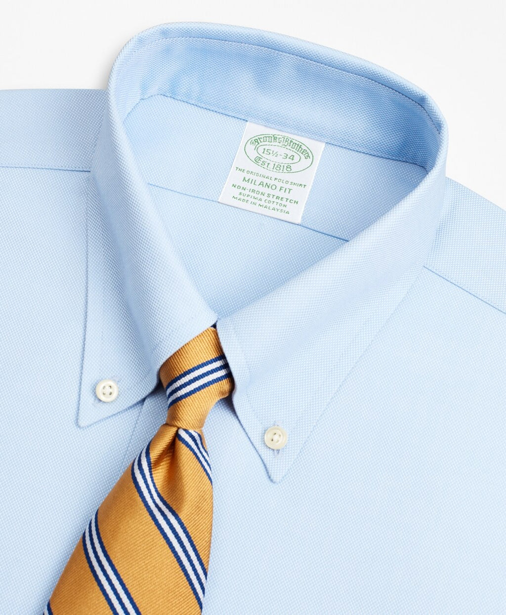 Brooks Brothers Men Stretch Milano Slim-Fit Dress Shirt, Non-Iron Royal Oxford Button-Down Collar