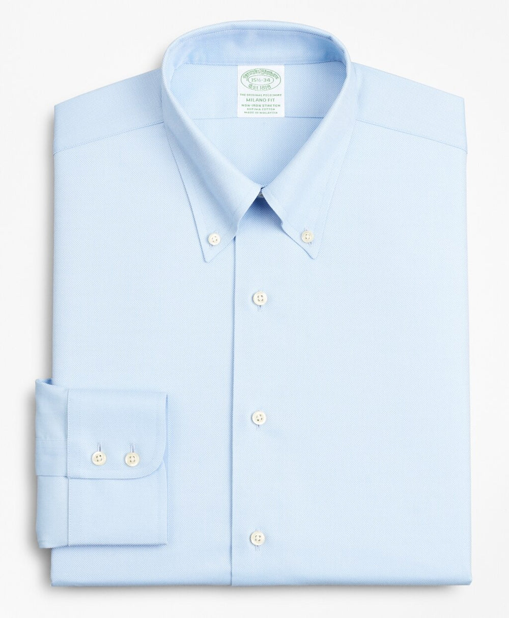 Brooks Brothers Men Stretch Milano Slim-Fit Dress Shirt, Non-Iron Royal Oxford Button-Down Collar