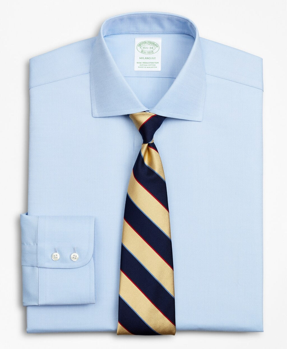 Brooks Brothers Men Stretch Milano Slim-Fit Dress Shirt, Non-Iron Royal Oxford English Collar
