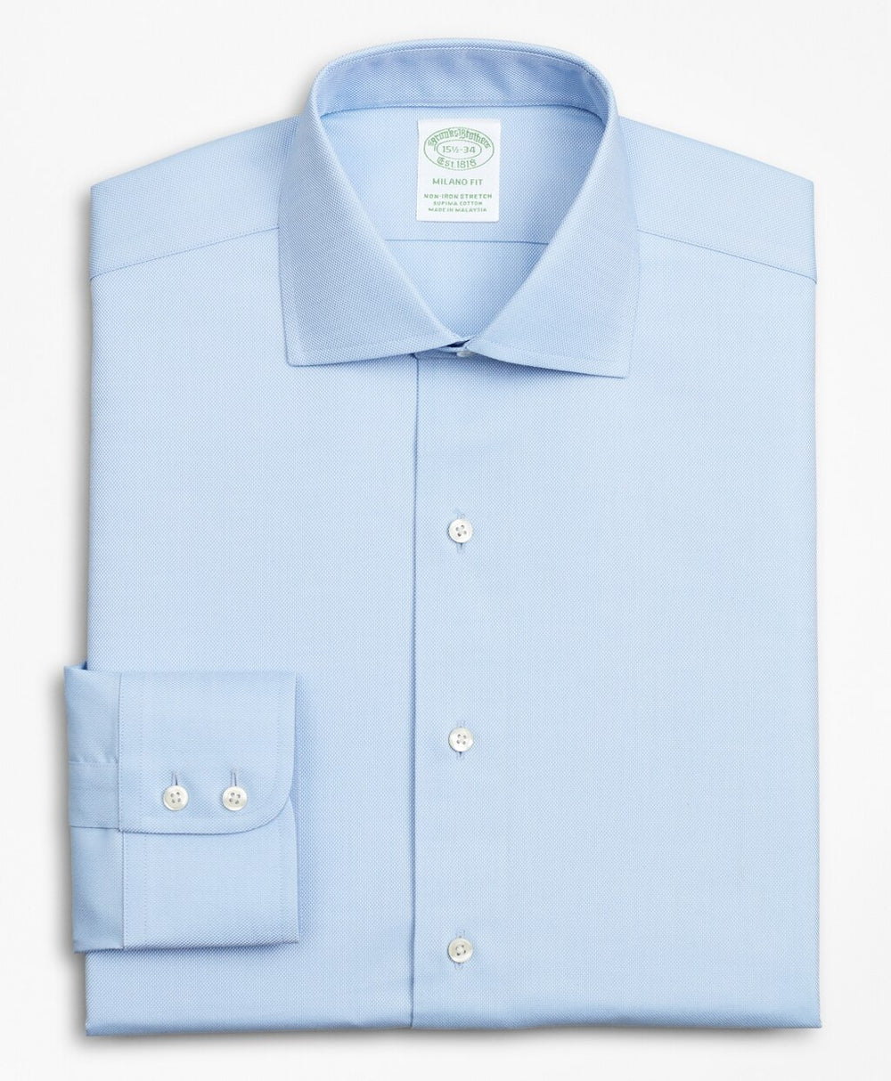 Brooks Brothers Men Stretch Milano Slim-Fit Dress Shirt, Non-Iron Royal Oxford English Collar