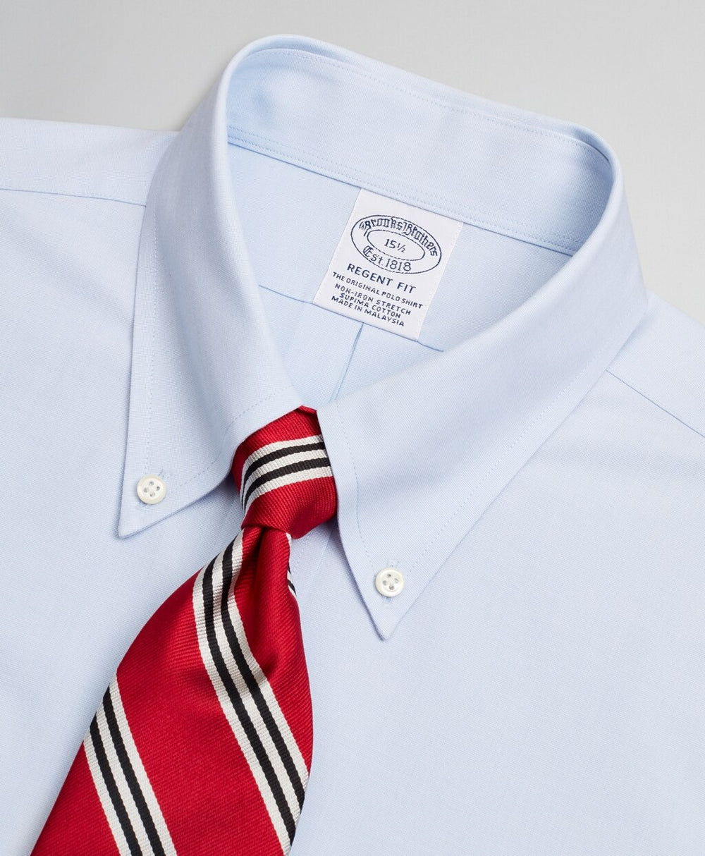 Brooks Brothers Men Stretch Regent Fitted Dress Shirt, Non-Iron Poplin End-on-End Short-Sleeve