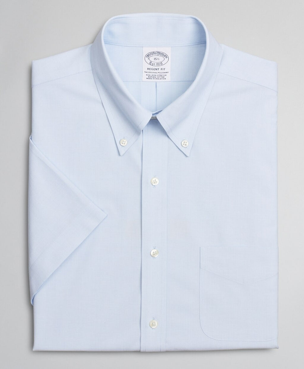 Brooks Brothers Men Stretch Regent Fitted Dress Shirt, Non-Iron Poplin End-on-End Short-Sleeve