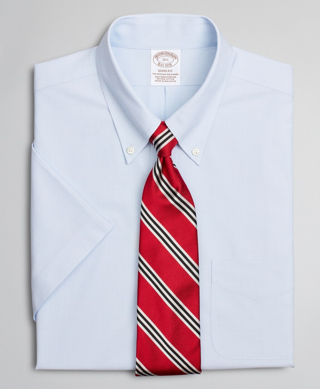 Brooks Brothers Men Stretch Soho Extra-Slim-Fit Dress Shirt, Non-Iron Poplin End-on-End Short-Sleeve