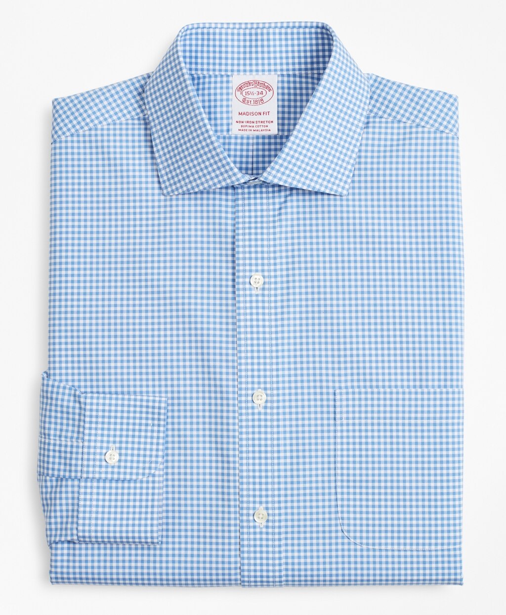 Brooks Brothers Men Stretch Madison Classic-Fit Dress Shirt, Non-Iron Poplin English Collar Gingham