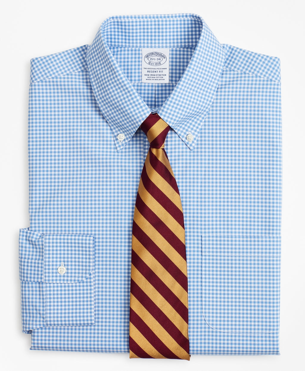 Brooks Brothers Men Stretch Regent Fitted Dress Shirt, Non-Iron Poplin Button-Down Collar Gingham