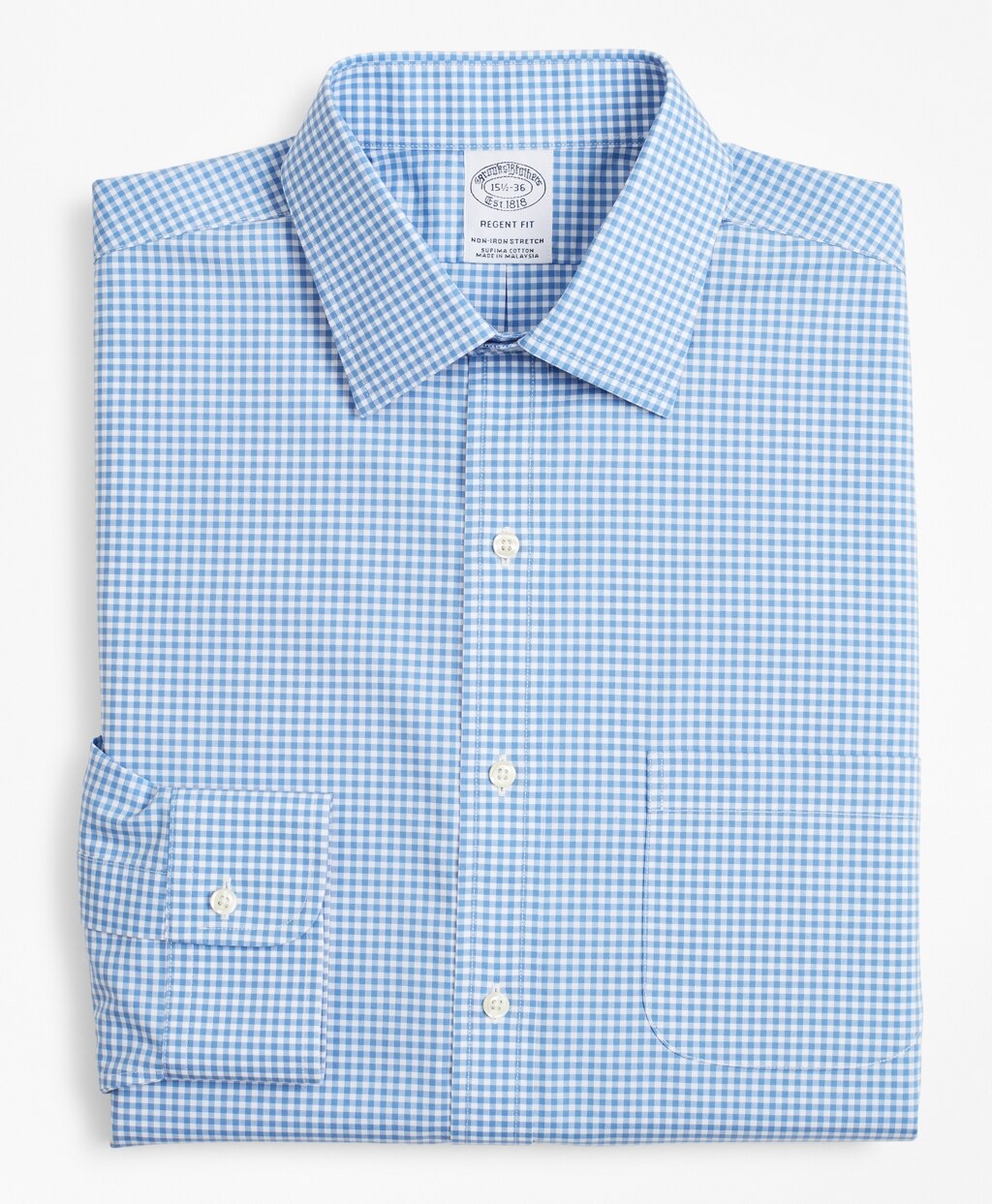 Brooks Brothers Men Stretch Regent Fitted Dress Shirt, Non-Iron Poplin Ainsley Collar Gingham