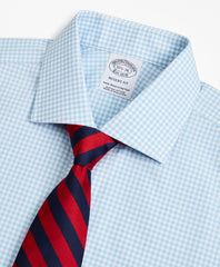 Brooks Brothers Men Stretch Regent Fitted Dress Shirt, Non-Iron Poplin English Collar French Cuff Gingham