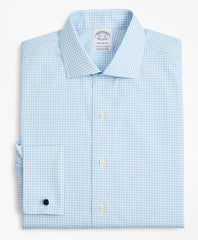 Brooks Brothers Men Stretch Regent Fitted Dress Shirt, Non-Iron Poplin English Collar French Cuff Gingham