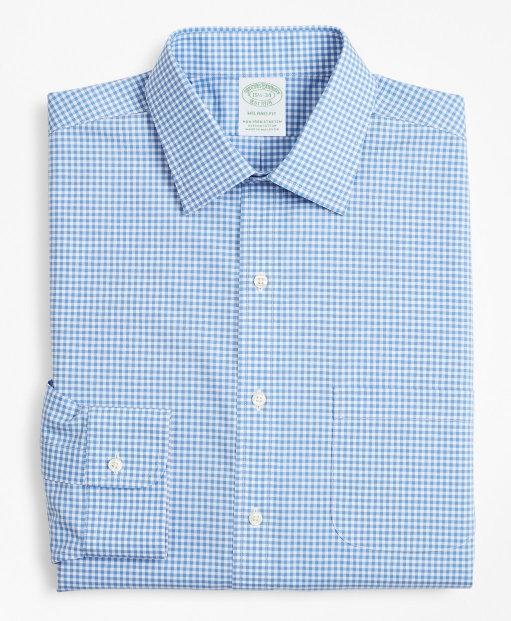 Brooks Brothers Men Stretch Milano Slim-Fit Dress Shirt, Non-Iron Poplin Ainsley Collar Gingham