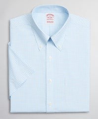 Brooks Brothers Men Stretch Madison Classic-Fit Dress Shirt, Non-Iron Poplin Short-Sleeve Gingham
