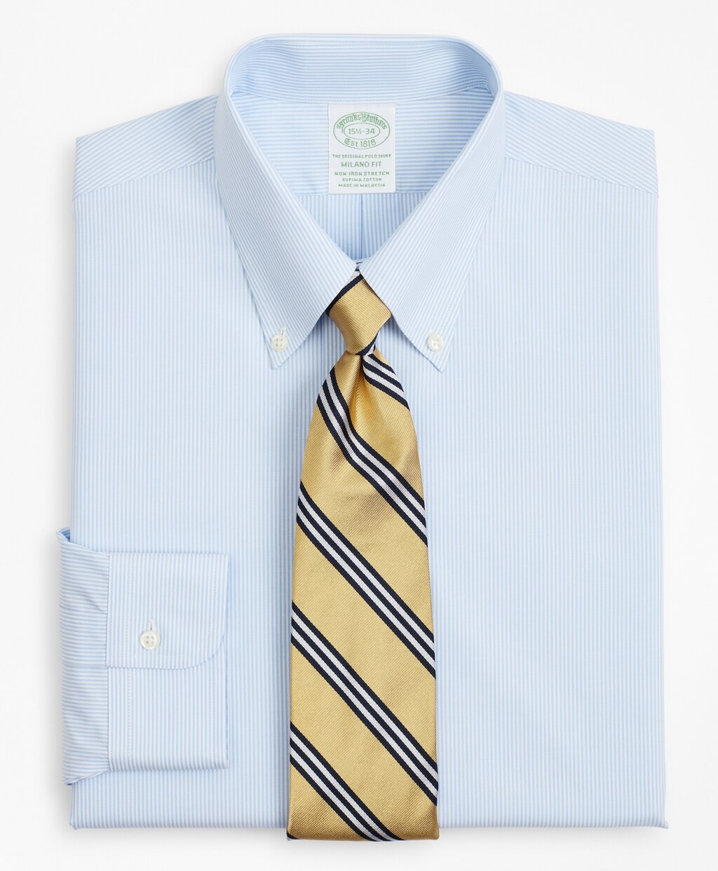 Brooks Brothers Men Stretch Milano Slim-Fit Dress Shirt, Non-Iron Poplin Button-Down Collar Fine Stripe