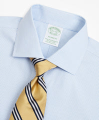 Brooks Brothers Men Stretch Milano Slim-Fit Dress Shirt, Non-Iron Poplin English Collar Fine Stripe