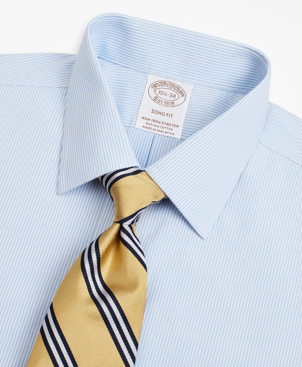 Brooks Brothers Men Stretch Soho Extra-Slim-Fit Dress Shirt, Non-Iron Poplin Ainsley Collar Fine Stripe