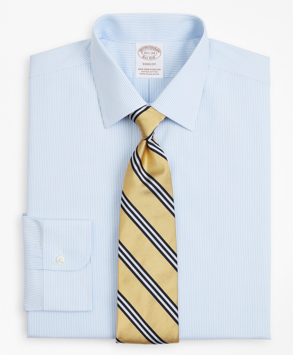 Brooks Brothers Men Stretch Soho Extra-Slim-Fit Dress Shirt, Non-Iron Poplin Ainsley Collar Fine Stripe