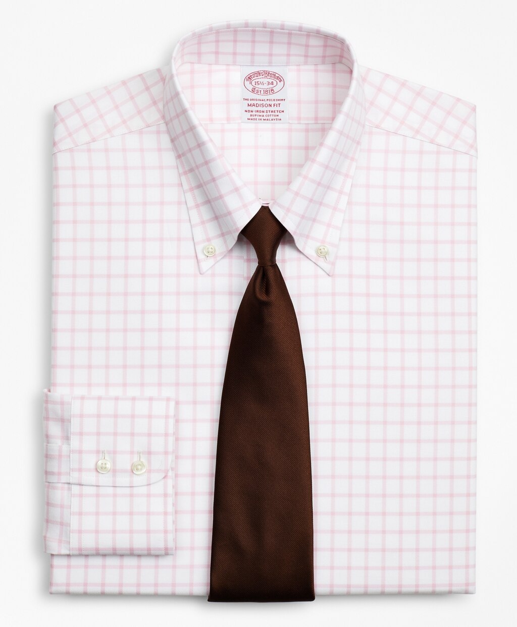 Brooks Brothers Men Stretch Madison Classic-Fit Dress Shirt, Non-Iron Twill Button-Down Collar Grid Check