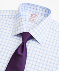 Brooks Brothers Men Stretch Madison Classic-Fit Dress Shirt, Non-Iron Twill Ainsley Collar French Cuff  Grid Check