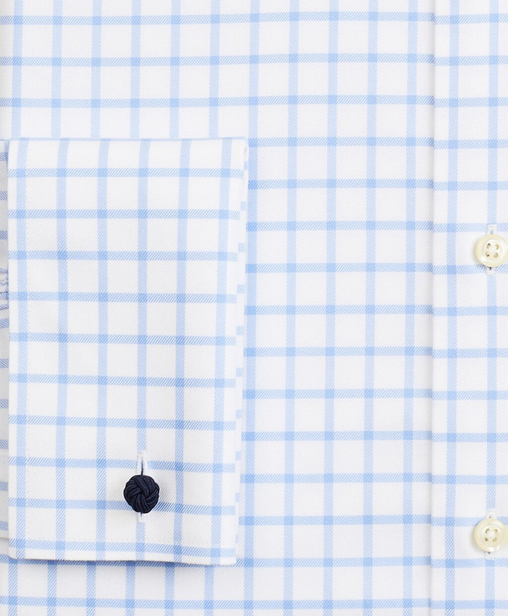Brooks Brothers Men Stretch Madison Classic-Fit Dress Shirt, Non-Iron Twill Ainsley Collar French Cuff  Grid Check