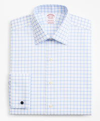 Brooks Brothers Men Stretch Madison Classic-Fit Dress Shirt, Non-Iron Twill Ainsley Collar French Cuff  Grid Check