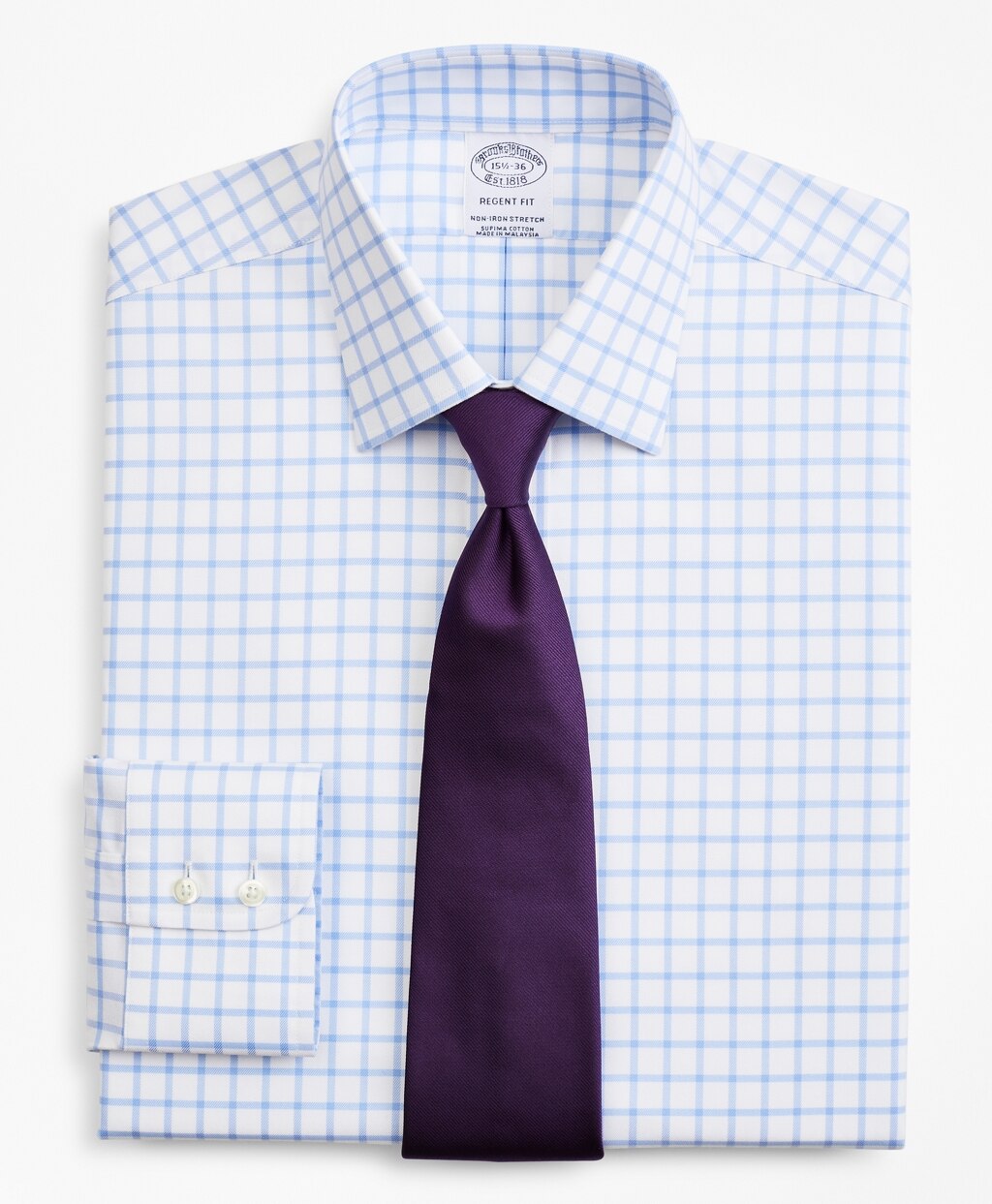 Brooks Brothers Men Stretch Regent Fitted Dress Shirt, Non-Iron Twill Ainsley Collar Grid Check