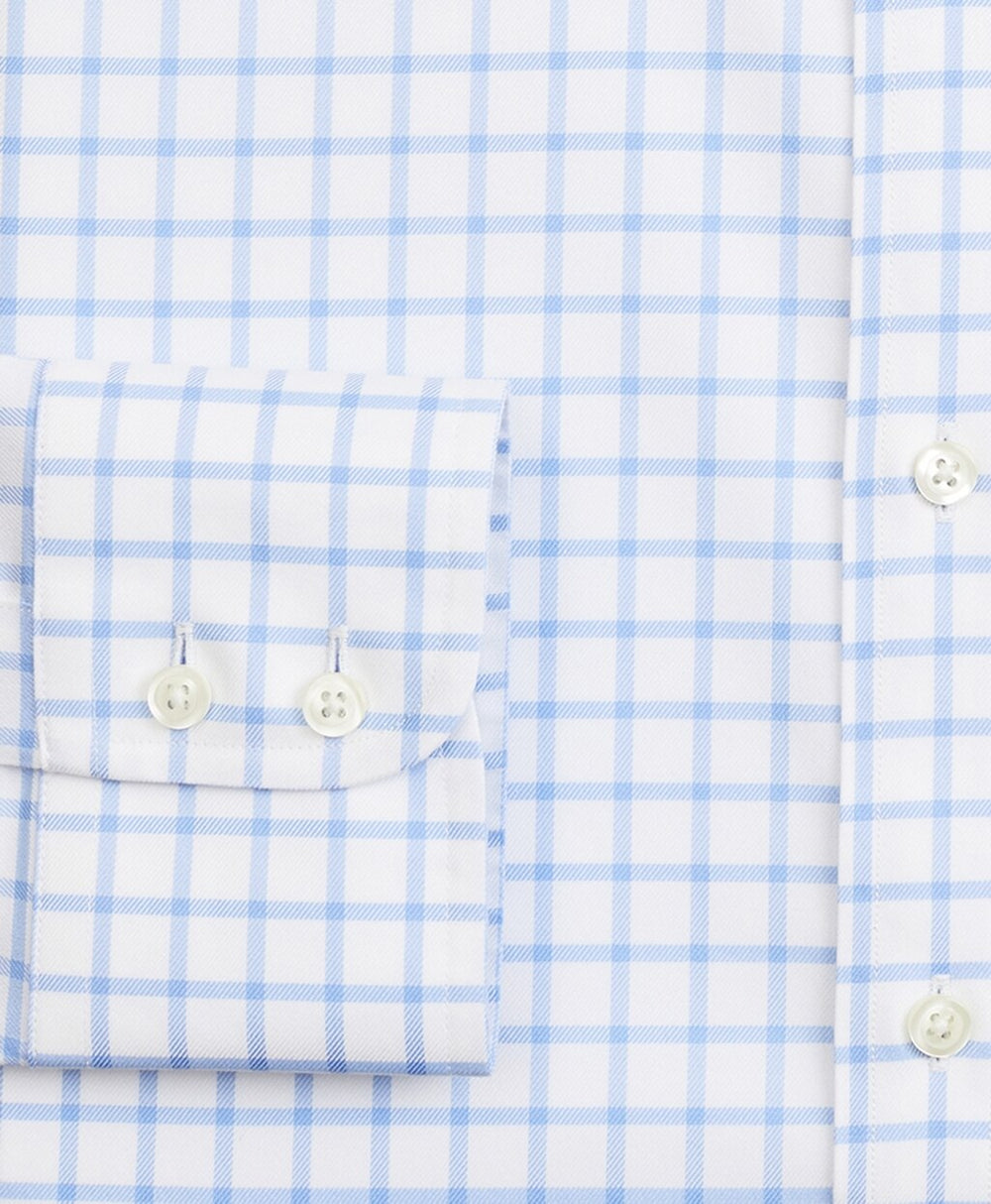 Brooks Brothers Men Stretch Regent Fitted Dress Shirt, Non-Iron Twill English Collar Grid Check
