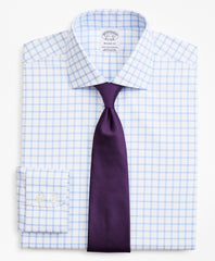 Brooks Brothers Men Stretch Regent Fitted Dress Shirt, Non-Iron Twill English Collar Grid Check