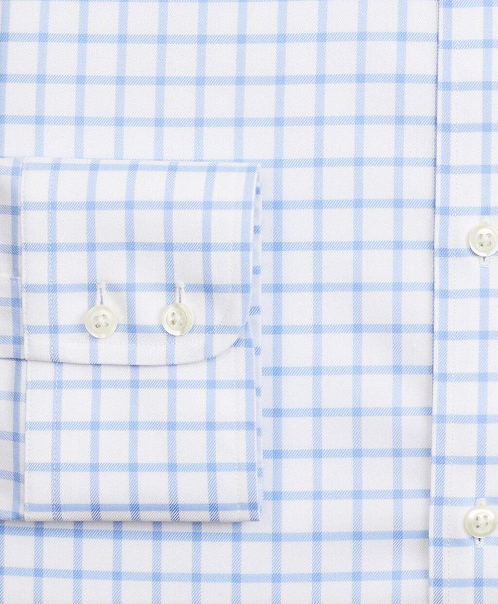 Brooks Brothers Men Stretch Milano Slim-Fit Dress Shirt, Non-Iron Twill Button-Down Collar Grid Check