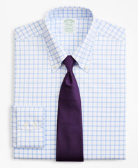 Brooks Brothers Men Stretch Milano Slim-Fit Dress Shirt, Non-Iron Twill Button-Down Collar Grid Check
